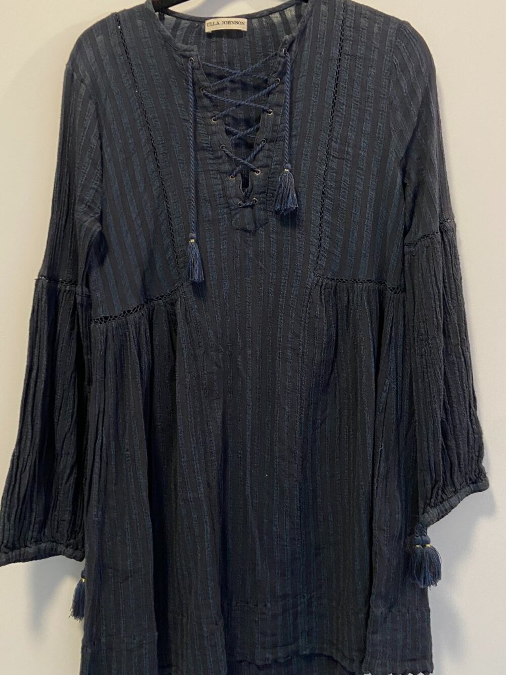 Ulla Johnson Helena Navy Striped Cotton Gauze Mini Dress Size 0